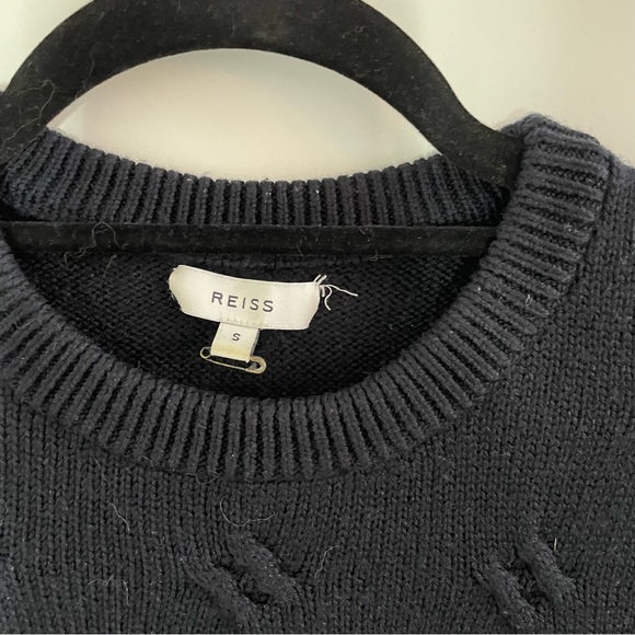 Men Reiss Textured Sweater Navy Blue, Small - Picture 3 of 6